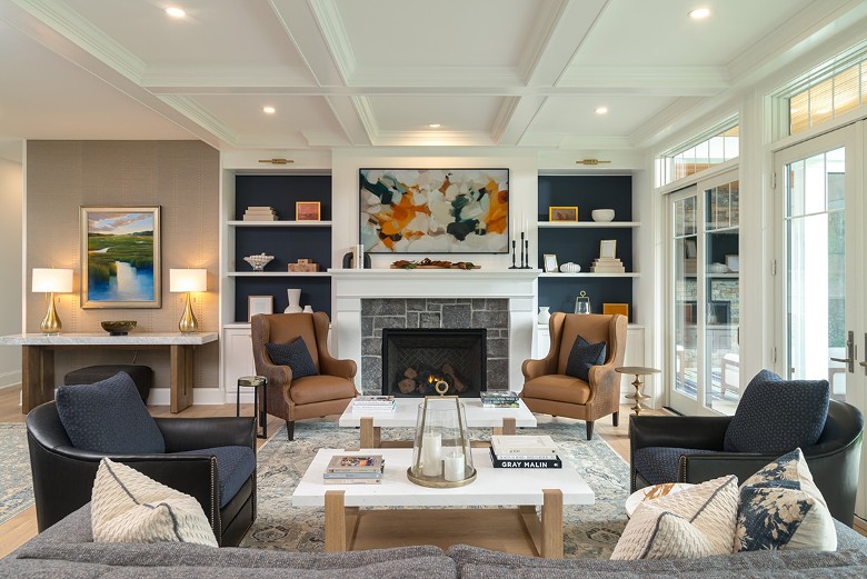 living room with fireplace and furniture