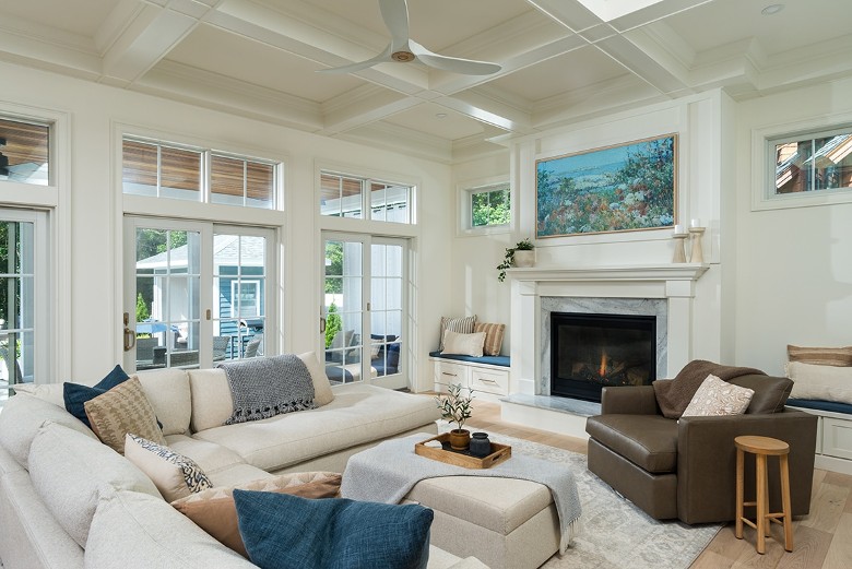 luxury living room with fireplace