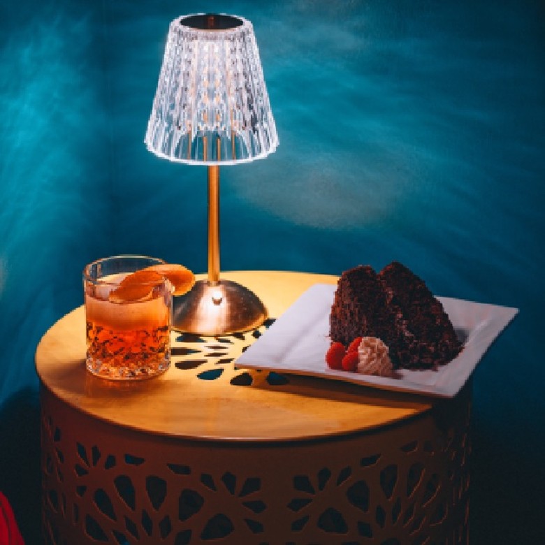 lamp, cocktail, cake