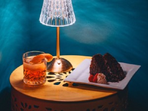 lamp, cocktail, cake