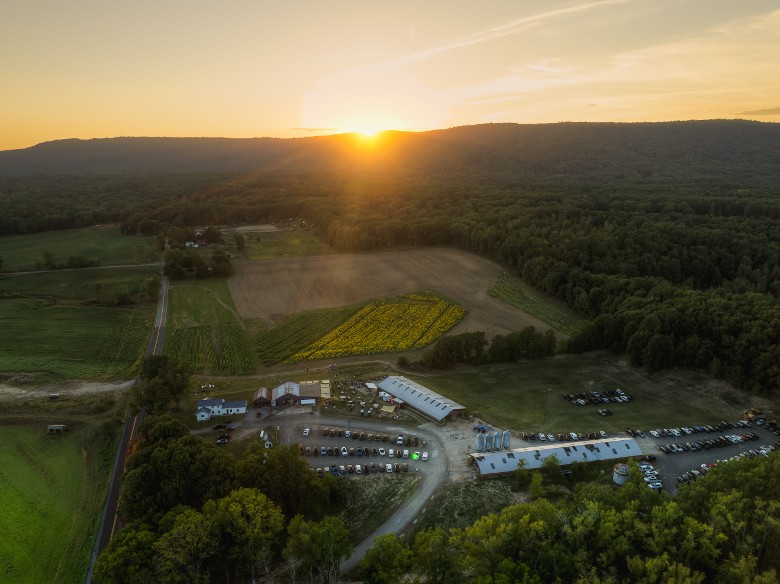Aerial view of our farm and brewery.