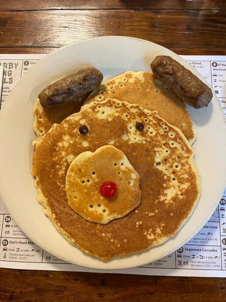 pancakes and sausage in the shape of a bear
