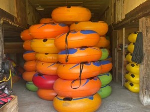 orangey yellow tubes stacked and professional connections to float together and for small children