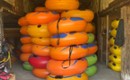 orangey yellow tubes stacked and professional connections to float together and for small children