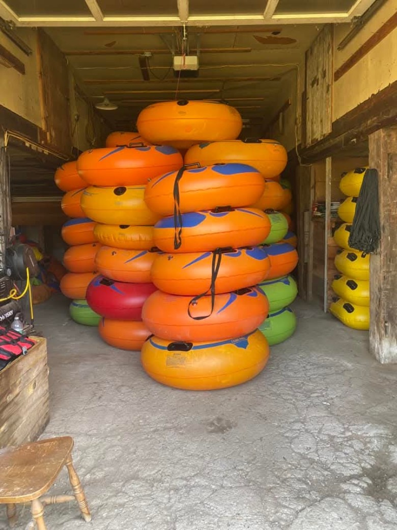 We have tubes and cooler floats galore! People who didn't rent the cooler float were sad they didn't. It's so much fun to picnic and swim.