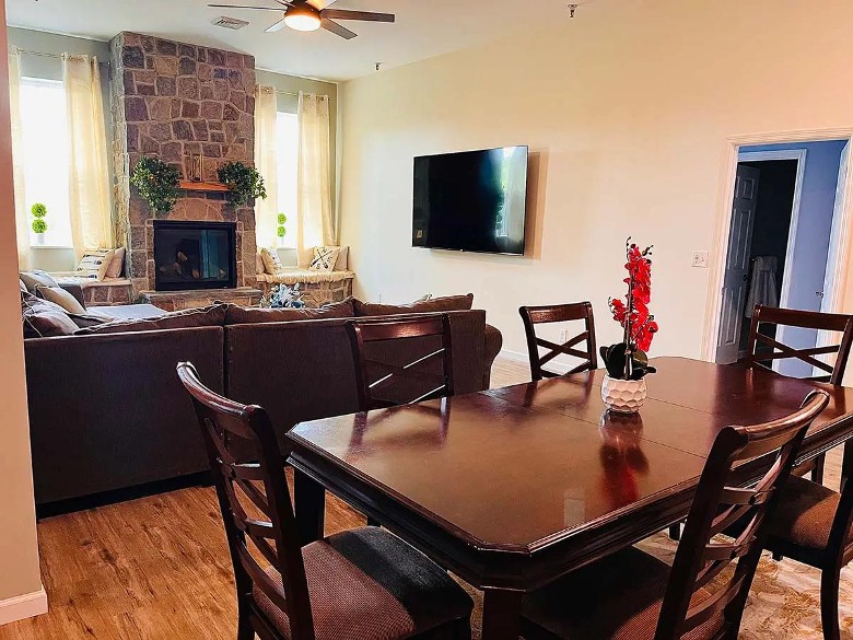 dining room table and living room