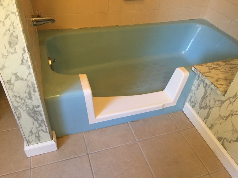 tub to shower conversion with blue tub