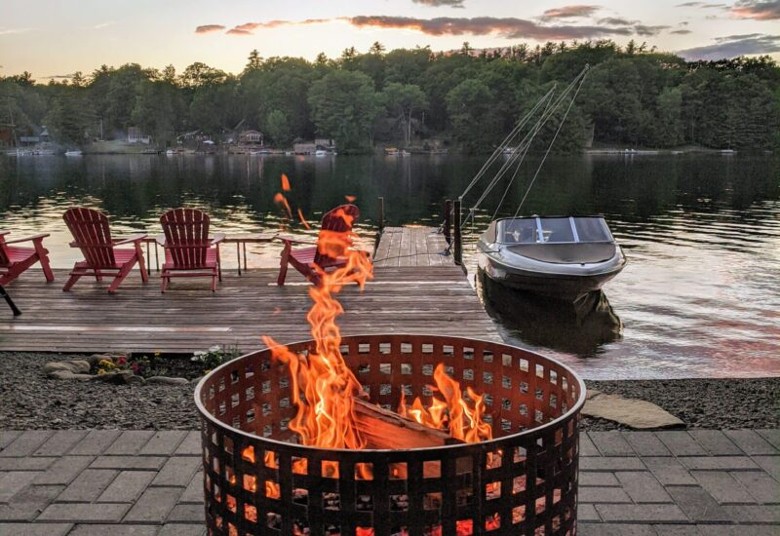fire pit by lake