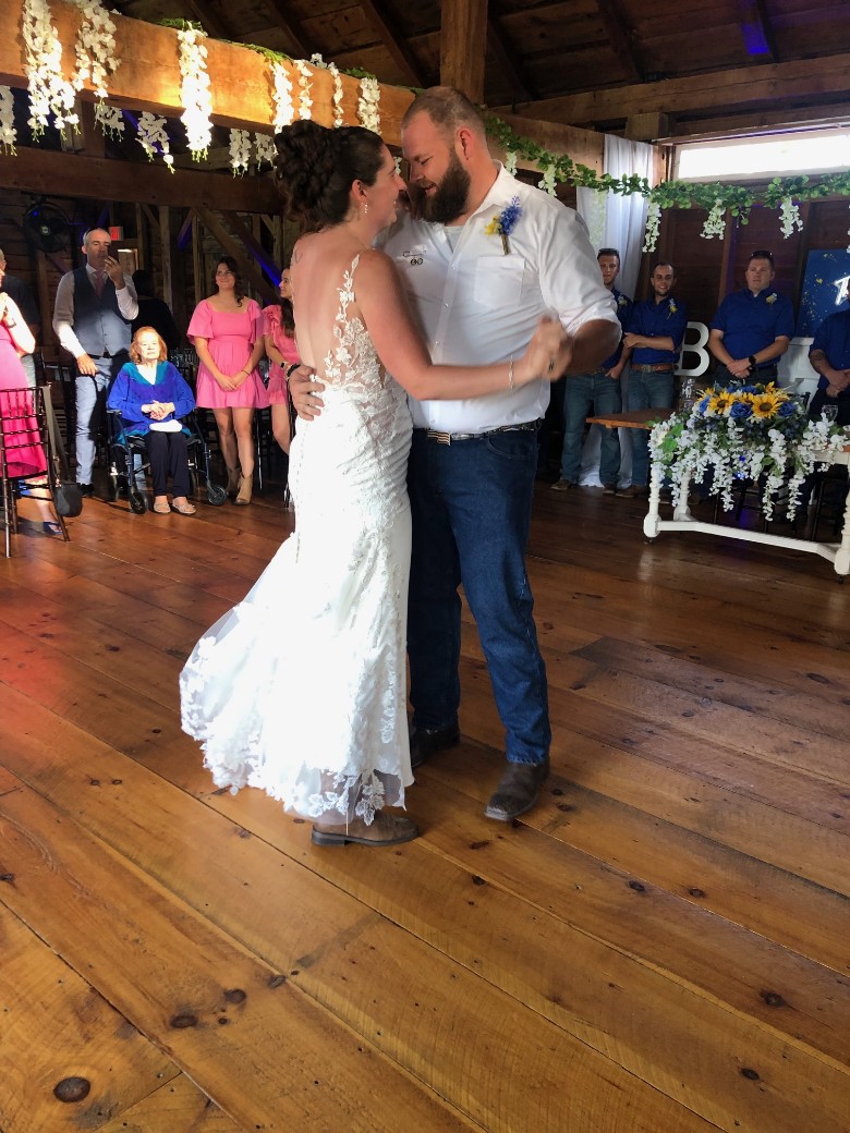 bride and groom dancing