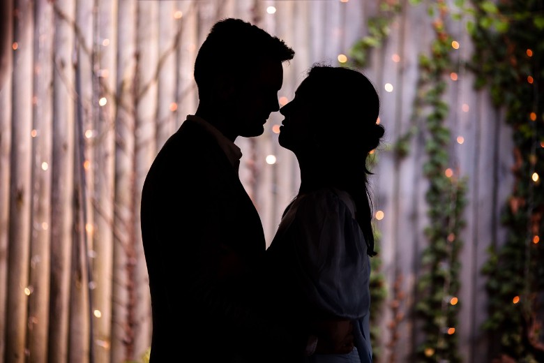 shadowed photo of bride and groom