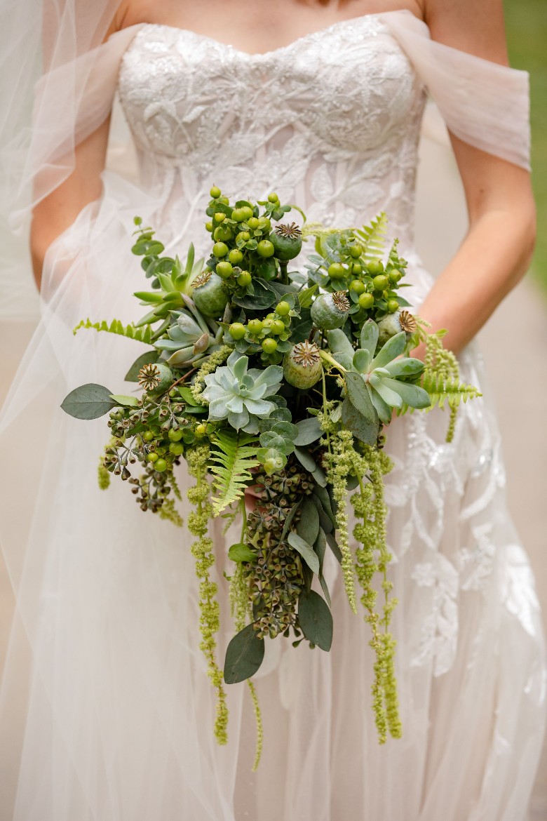 a bride holding flowers