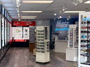 sunglass display cases in a store