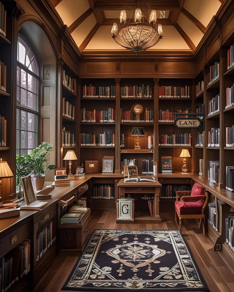 a bookshelf and study space