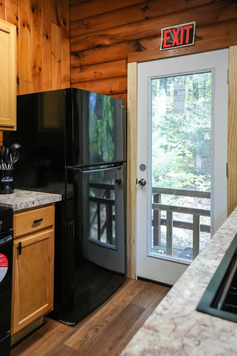 exit door in a cabin kitchen