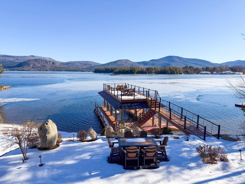 a two story boat deck in winter