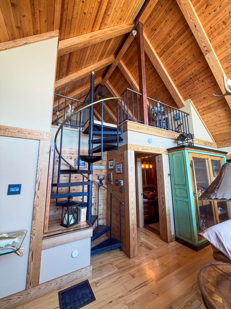 spiral staircase in a rustic home