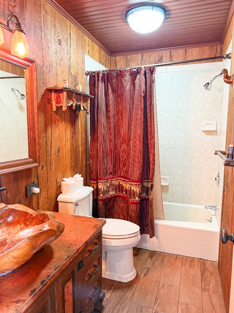 A full bathroom with shower