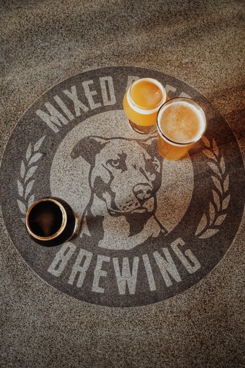 mixed brewing logo with beers on top
