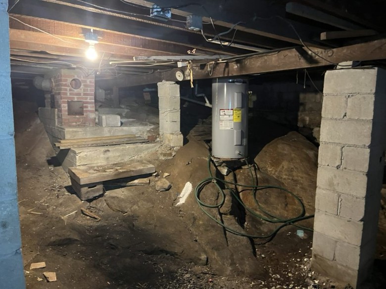 basement with debris