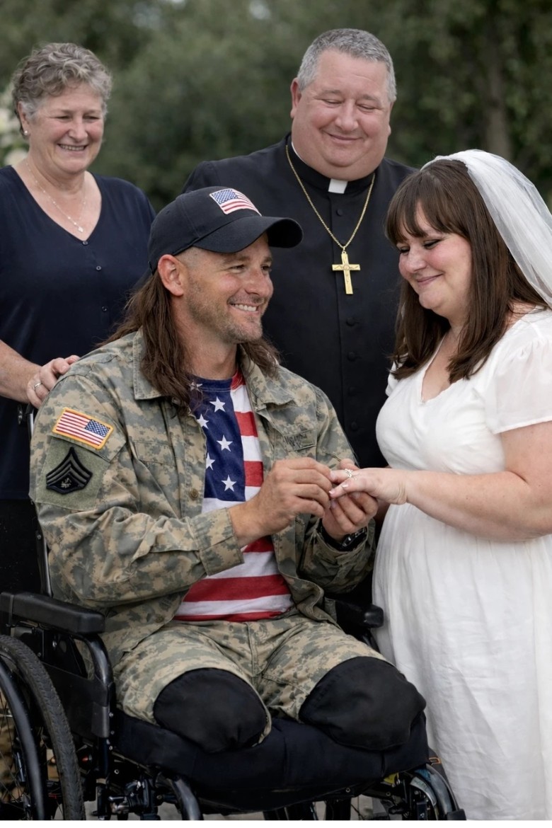 wedding officiant with couple outdoors