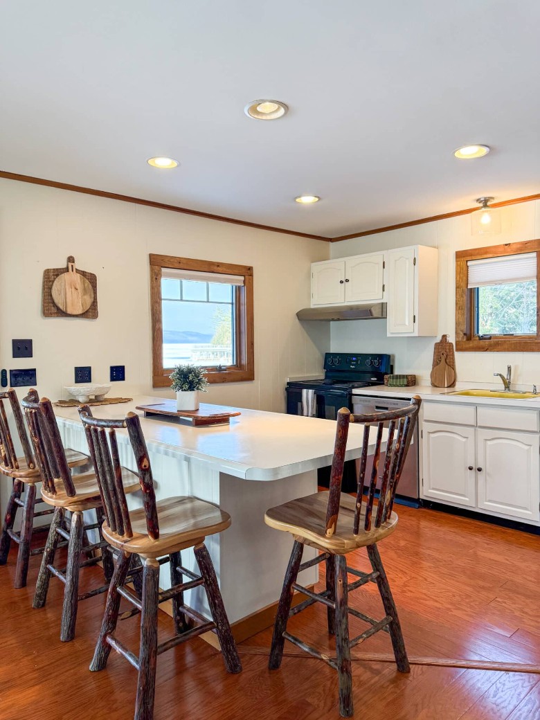 kitchen area with seating at counter