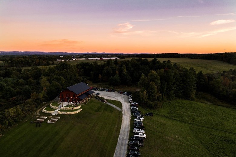 aerial view of scenic barn wedding venue