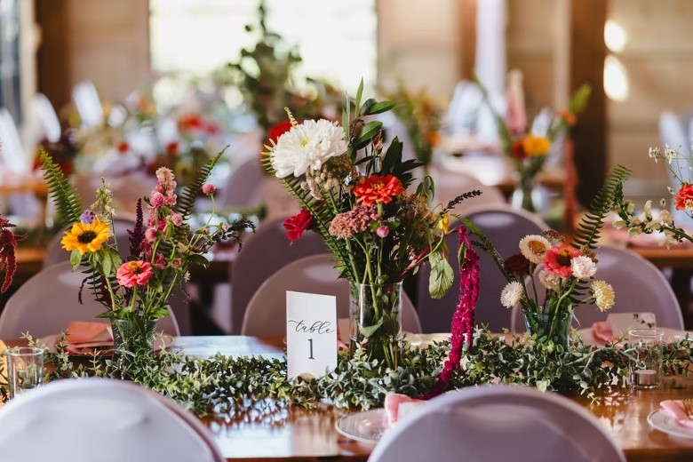 tables decorated for a wedding reception