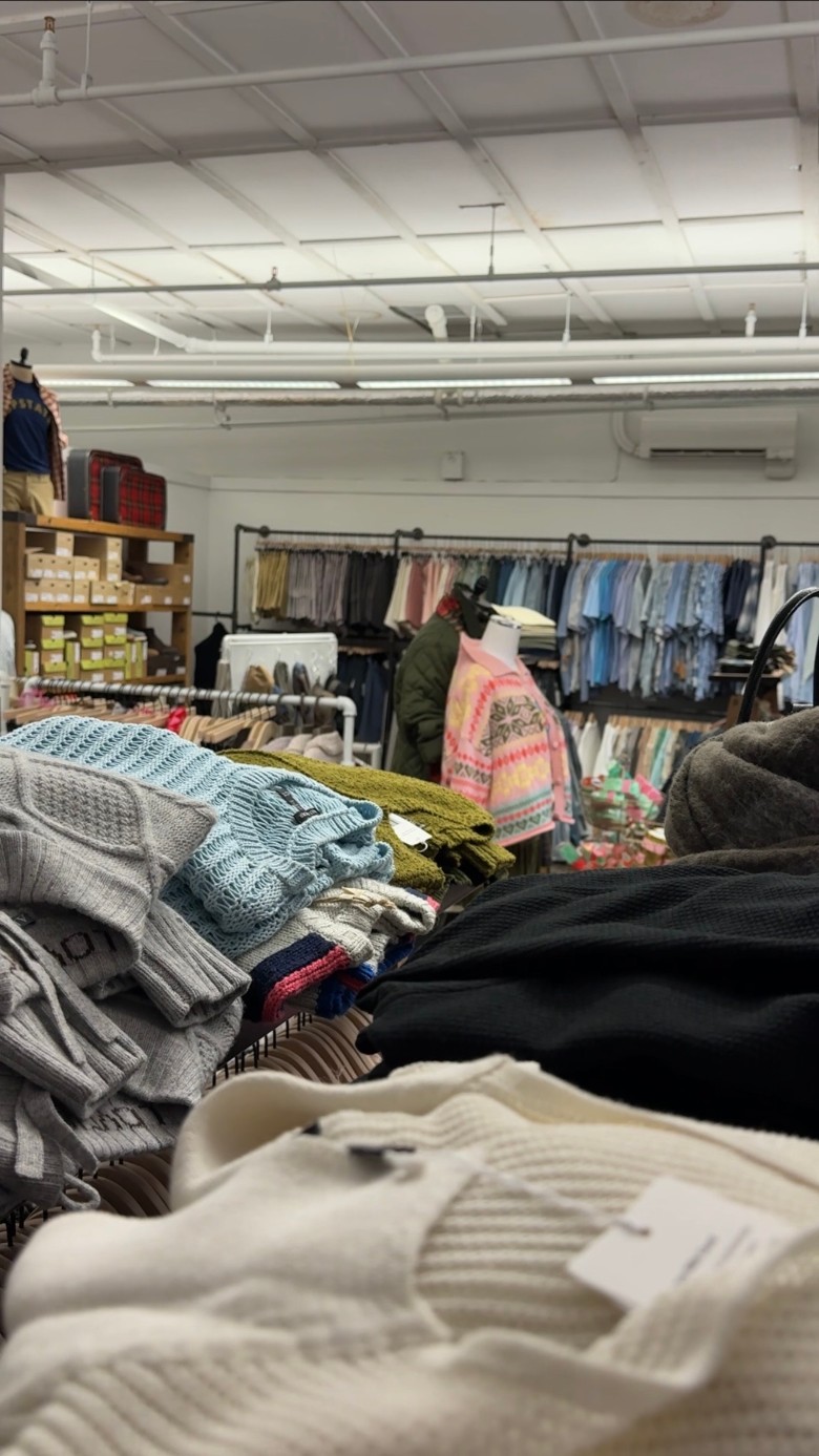 view of folded shirts in a store