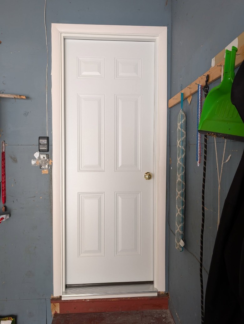 a white basement door