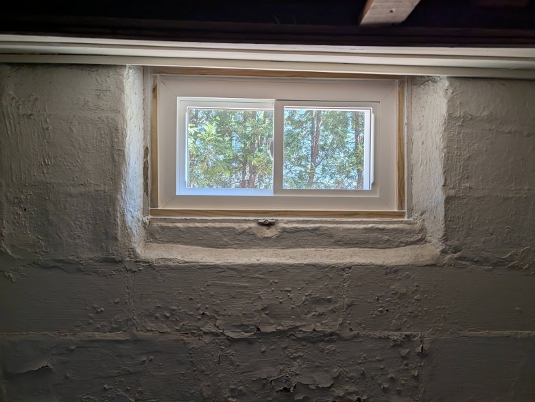 a small window in a basement