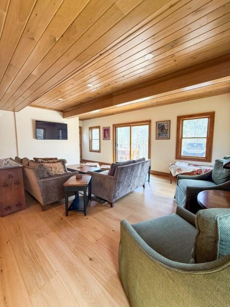 a house living room with furniture and a TV on the wall