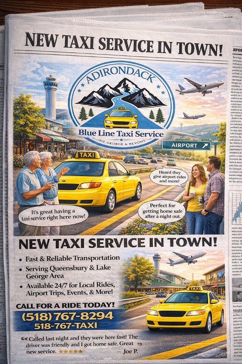 adirondack blue line taxi ad