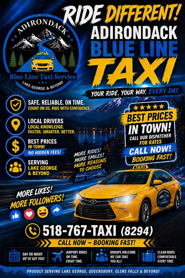 adirondack blue line taxi ad