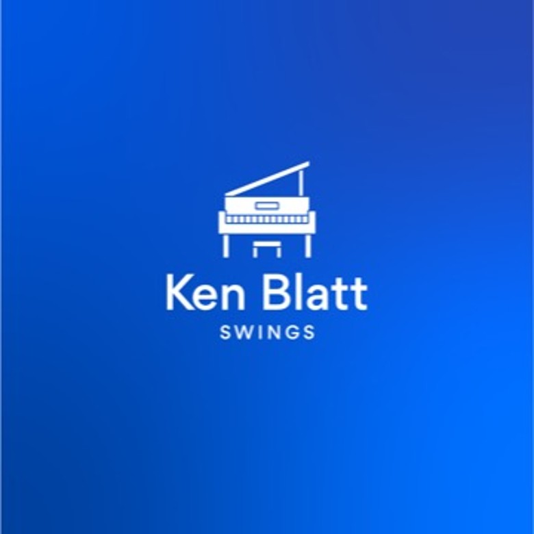 Ken Blatt Swings blue and white piano logo