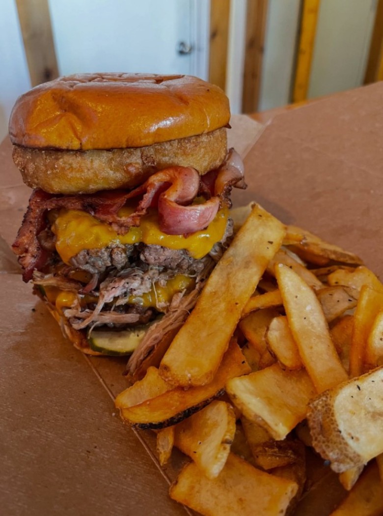 burger with fries.