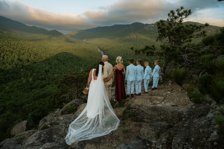 wedding party on mountaintop