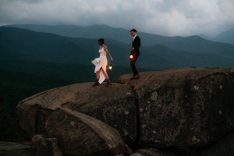 wedding couple on mountain summit