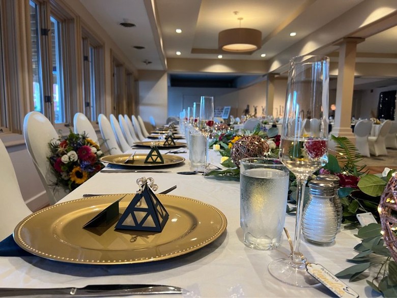 a wedding reception table indoors