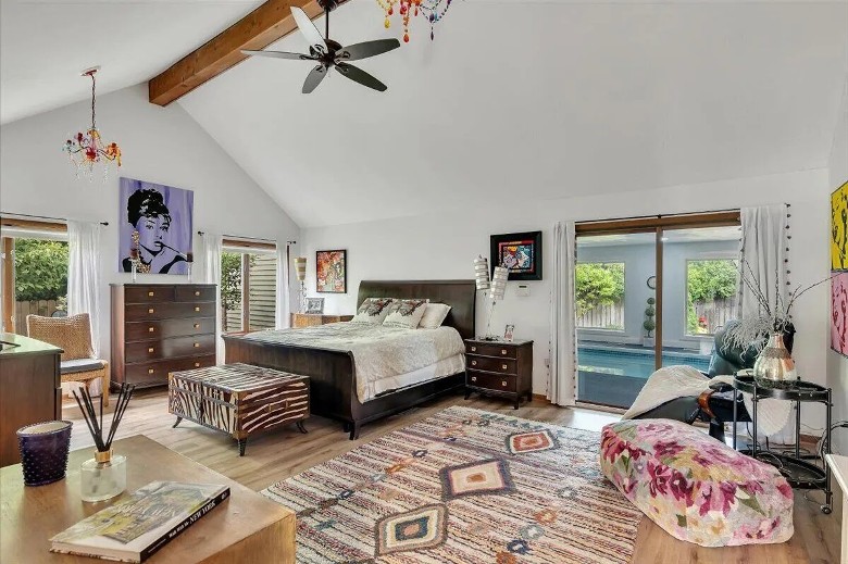 a large bedroom with decor