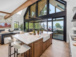 kitchen area with floor to ceiling windows