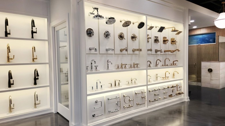 design center with faucets on display