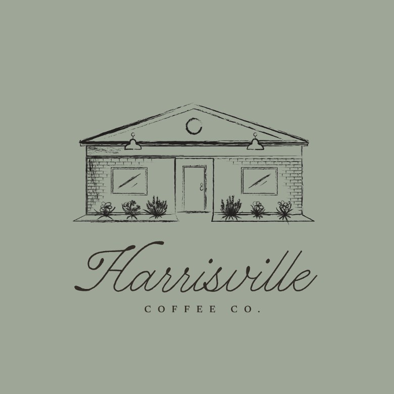 The Harrisville Coffee Co. logo, featuring an illustrated storefront design. Harrisville Coffee Co. logo