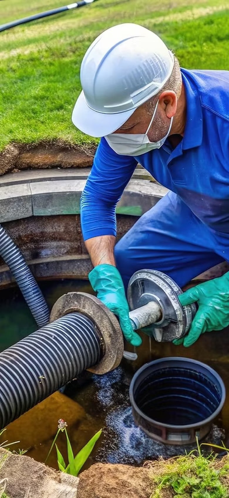 a man working on a septic pipe