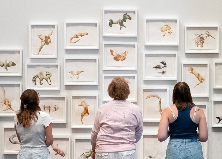women looking at exhibition