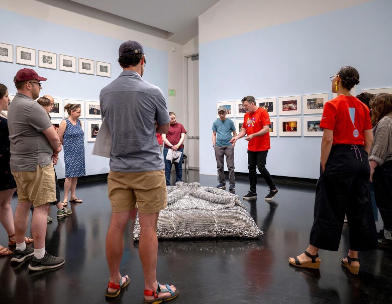 group learning something at museum