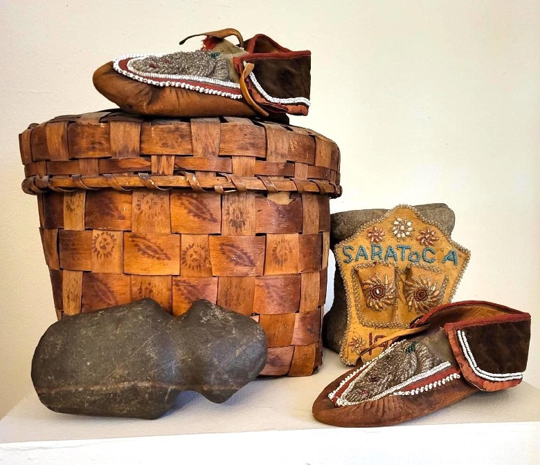 Native American shoes and basket