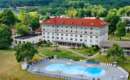 Grand hotel aerial view with pool