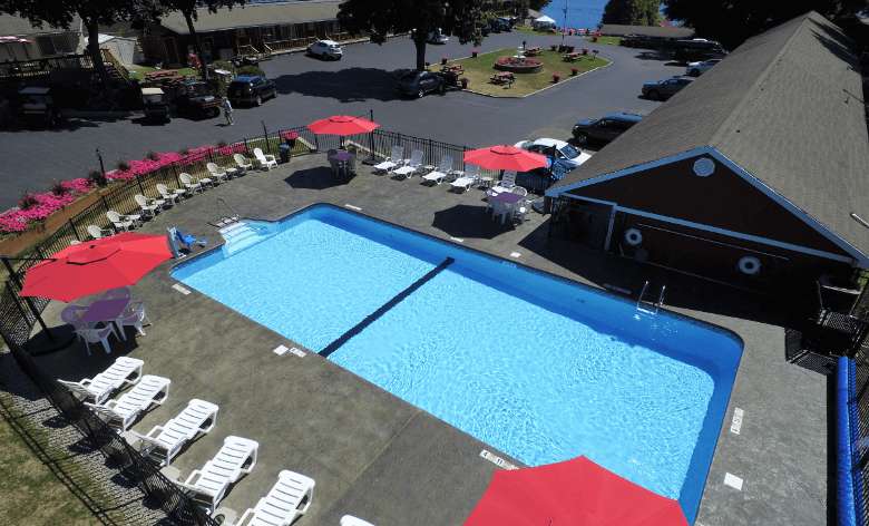 outdoor pool with pool chairs