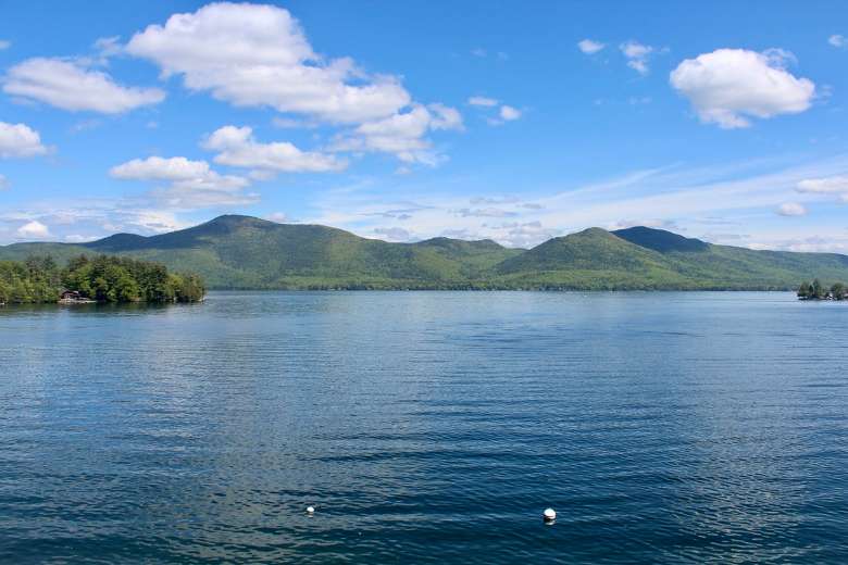 view of Lake George and mountains from Blue Water Manor