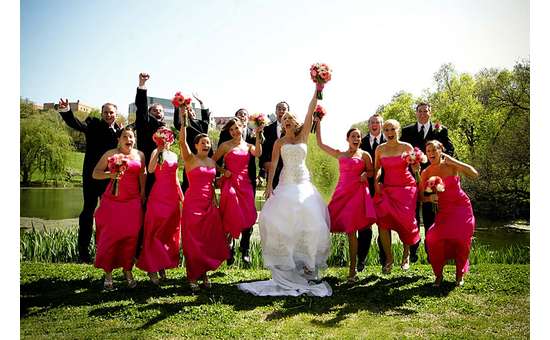 bride, groom, bridesmaids, and groomsmen